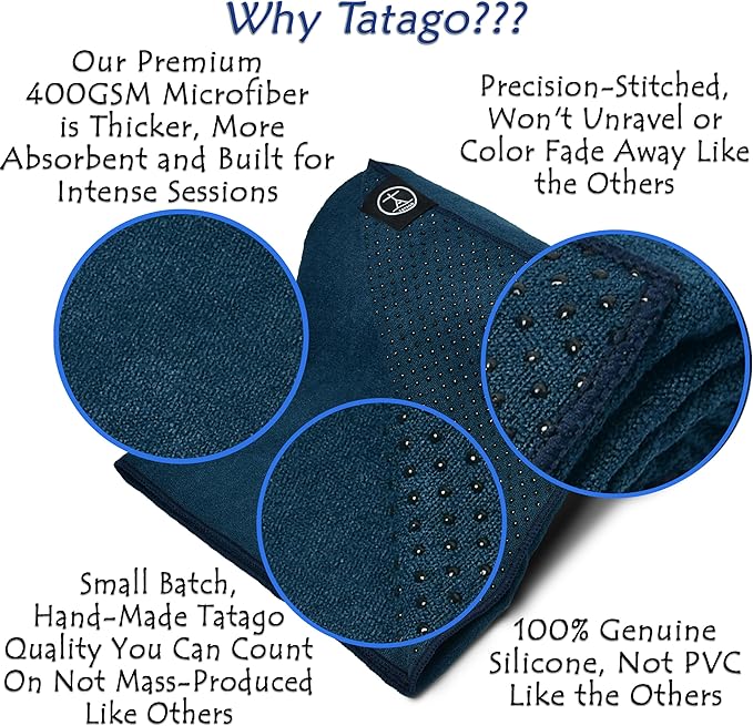 Tatago Hot Yoga Towel Non Slip Grip in 2 Sizes. Premium Yoga Towels for Hot Yoga Non Slip, Hot Pilates Mat Towel or Yoga Mat Towel Thicker, Softer, More Absorbant & Durable!-FlexoryFit