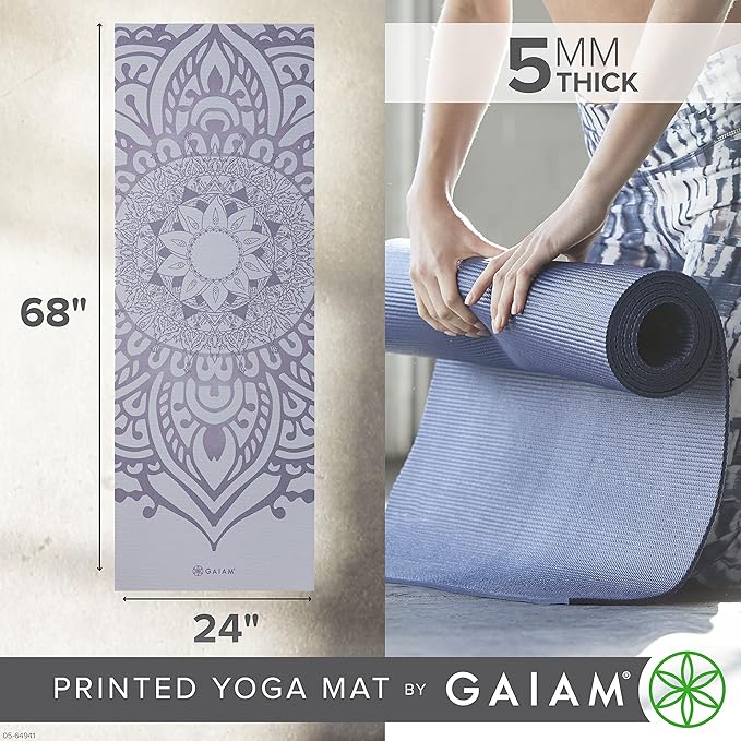 Gaiam Yoga Mat - Premium 5mm Print Thick Non Slip Exercise & Fitness Mat for All Types of Yoga, Pilates & Floor Workouts (68" x 24" x 5mm)-FlexoryFit