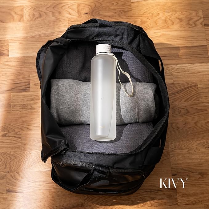KIVY Slim Water Bottle 32oz [Lightweight & Shatterproof] Fits Cupholder & Backpack - Dishwasher safe water bottle no straw - Cute aesthetic water bottles screw top - Bpa free, Gold, White water bottle-FlexoryFit