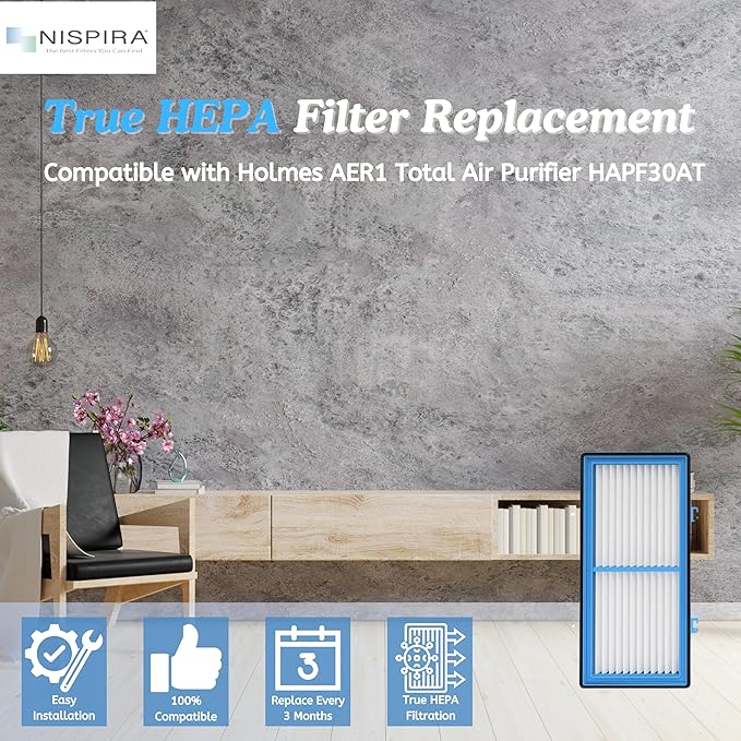 Nispira AER1 Filter Replacement for Holmes Air Purifier HAPF30AT HAP242-NUC Total Air HEPA 6 Packs, 1.2 x 10 x 4.6 Inches