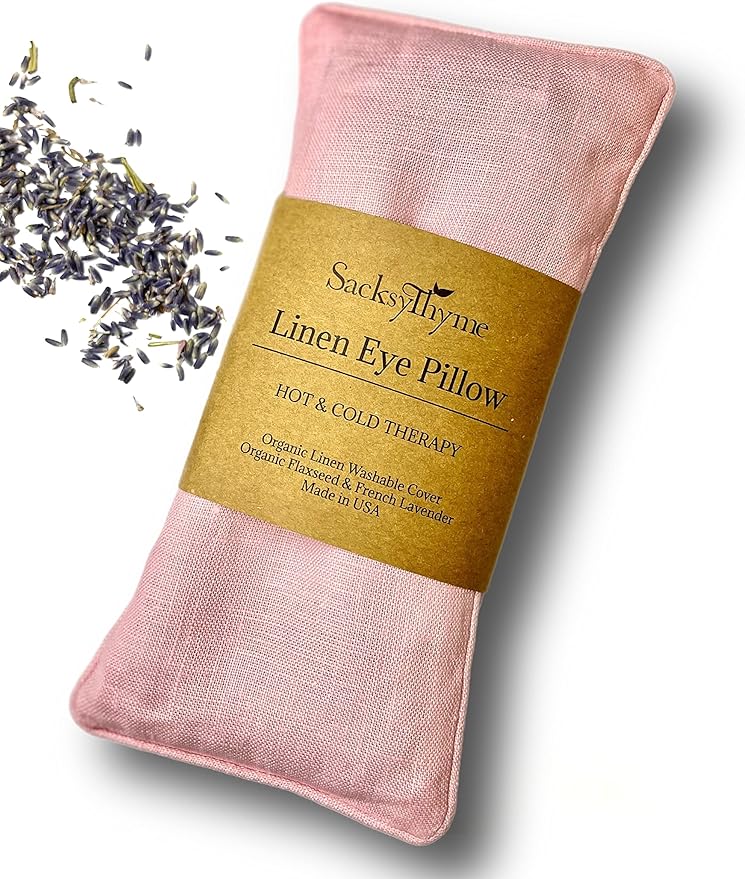 Organic Linen Eye Pillow - Lavender & Flaxseed for Relaxation, Yoga, Stress Relief - Microwavable Heating Pad & Cool Compress - Made in USA - Gifts for Meditation-FlexoryFit