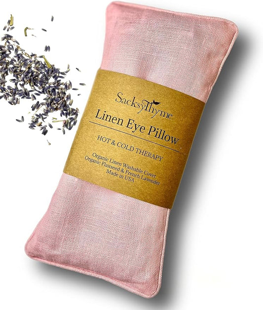 Organic Linen Eye Pillow - Lavender & Flaxseed for Relaxation, Yoga, Stress Relief - Microwavable Heating Pad & Cool Compress - Made in USA - Gifts for Meditation-FlexoryFit