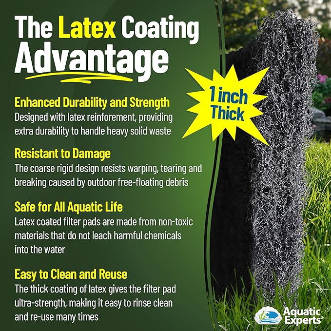 Aquatic Experts Classic Koi Pond Filter Pad COARSE – Bulk Roll Pond Filter Media, Rigid Ultra-Durable Latex Coated Fish Pond Filter Material US (18" x 72", Coarse (Black))