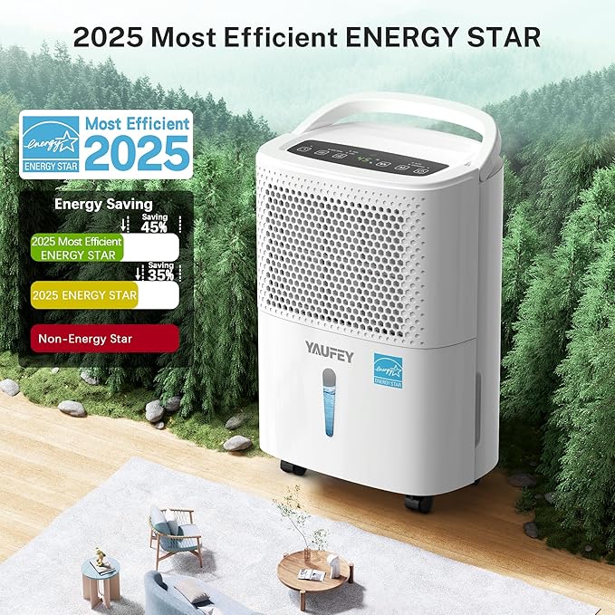 Yaufey 2025 Most Efficient Energy Star Dehumidifier for 2,000 Sq. Ft. Home, Basement and Large Room - Powerful, Quiet with Humidity Control, Timer, Drain Hose and Water Tank