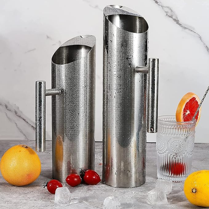 Stainless Steel Alkaline Water Pitcher Carafe Water Jug with Ice Guard 70oz 2L Chrome Plated Mirror Finish Cold Drinking Water Pouch with Handle Home Hotel Restaurant Serving Tool by GwenB