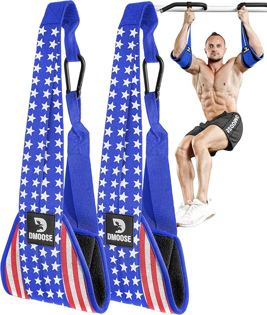 DMoose Fitness Hanging Ab Straps for Pull Up Bar & Core Strength Training - Soft Padded Exercise Straps for Ab Swing & Leg Raises, Hang Bar Strap with 2 Steel Carabiners - Abs Equipment for Home & Gym-FlexoryFit