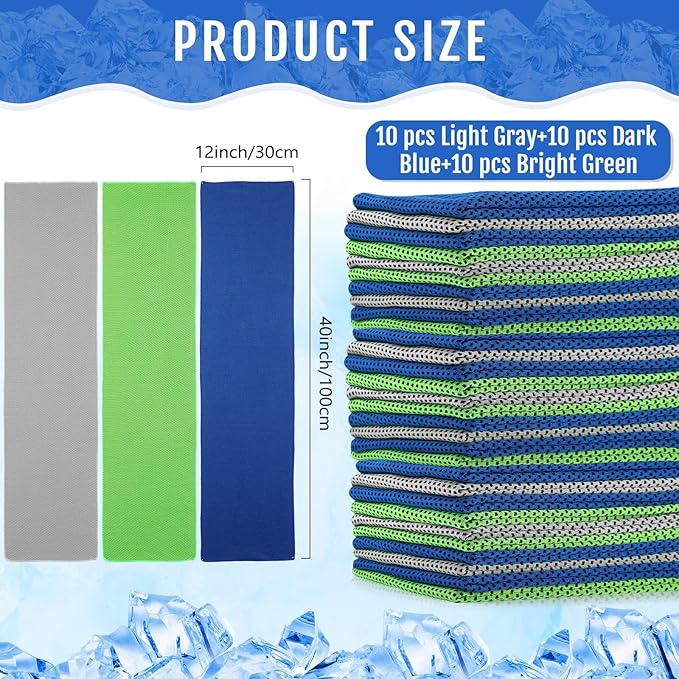 Hosuly 30 Pack Cooling Towels, 40"x12" Ice Breathable Soft Chilly Sweat Rag Microfiber Workout Rags for Gym Cooling Towels for Neck and Face for Yoga Golf Sport Running-FlexoryFit