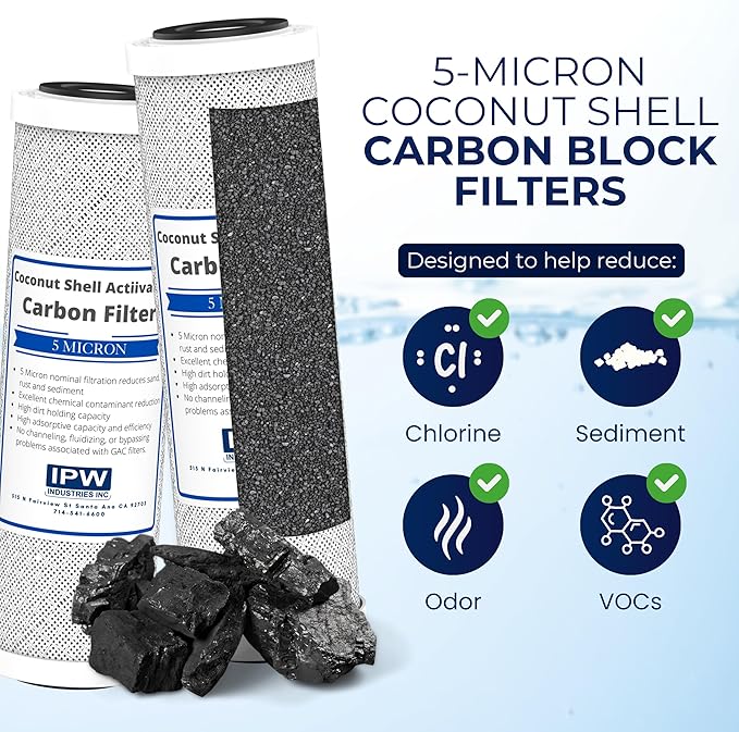 IPW Industries, Inc. - Compatible Water Pur Style Company (CCI-10CLW12) Filter Canister and (CCI-10-Ca) Carbon Block Filters - 1/2" NPT Ports for Water Filtration