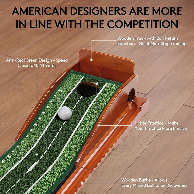 Putting Green Indoor Golf Putting Mat – Easy to Assemble with Automatic Ball Return, Wrinkle-Free Close to Real Green Speed, Suitable for Office, Recreation Room, Patio – Ideal Gift