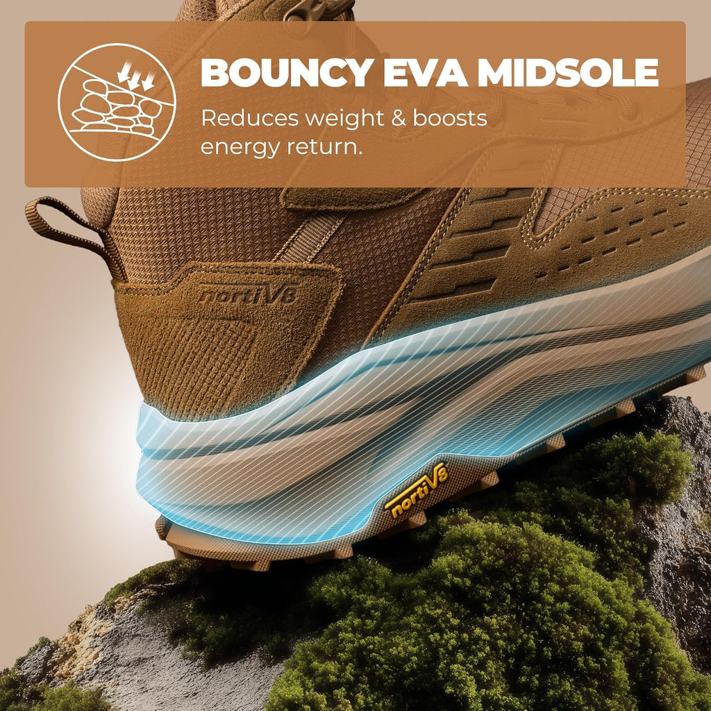 NORTIV 8 Men's Wide Toe Box Hiking Boots Low Drop Waterproof Outdoor Trekking Camping Shoes for Plantar Fasciitis Bunion Katahdin
