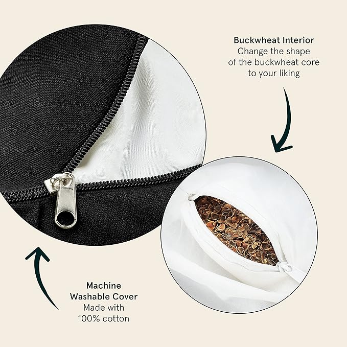 Retrospec Sedona Zafu Meditation Cushion Filled w/Buckwheat Hulls - Yoga Pillow for Meditation Practices - Machine Washable 100% Cotton Cover & Durable Carry Handle, Crescent, Black-FlexoryFit