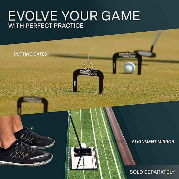Perfect Practice Golf Putting Mat - Portable Putting Green, Indoor & Outdoor Practice, with Ball Return - Golf Training Aid for Home, Office, Backyard - Golfing Gifts for Men