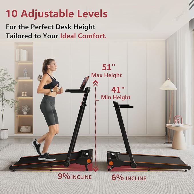 Foldable Treadmill with Incline Treadmill with Home Removable Desk Workstation 3.0 HP 3 in 1 Folding Small Compact Walking Treadmills 300 Lbs Capacity for Home Office-FlexoryFit