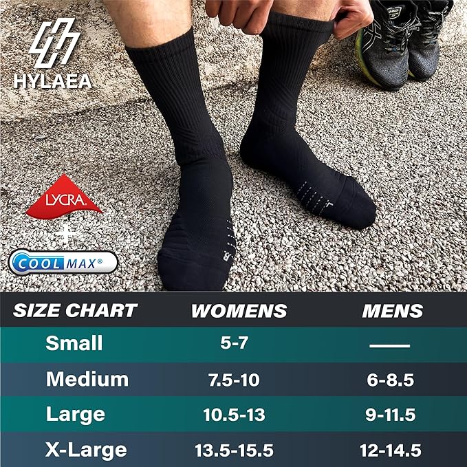 Hylaea Compression Running Socks for men, Coolmax Anti-Blister Cushion Crew Socks for Athletic, Moisture Wicking & Seamless-FlexoryFit