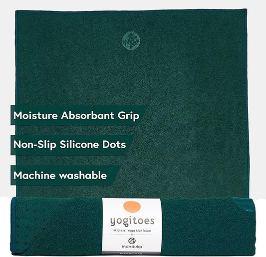 Manduka Yogitoes Yoga Towel – Rubber Grip Dots Non-Slip Bottom, Quick Dry Fitness Towel for Hot Yoga, Pilates, Exercise-FlexoryFit