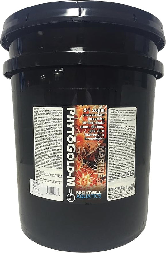 Brightwell Aquatics PhytoGold M - Phytoplankton Suspension for Soft Corals, Clams, Sponges & Their Allies, 20 Liter