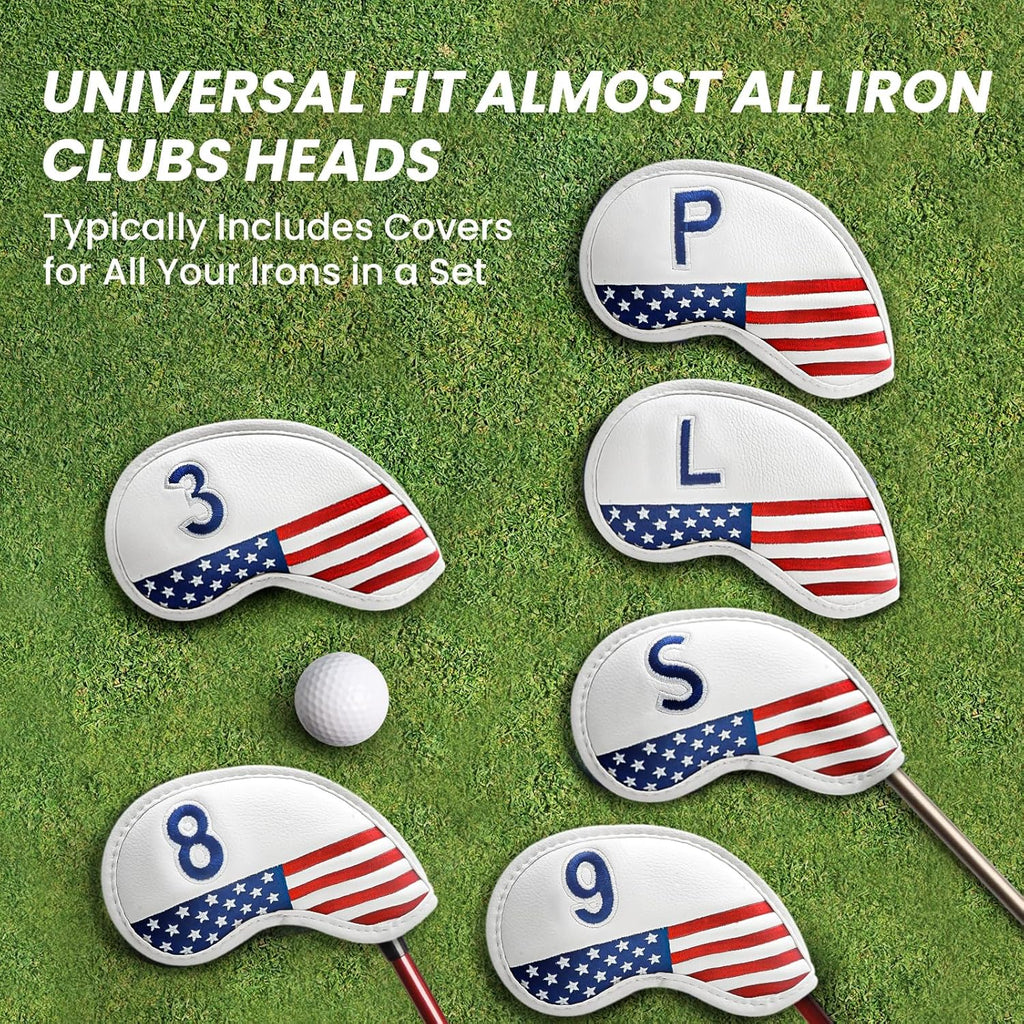 FINGER TEN Golf Club Covers for Irons Magnetic Value 11 Pack, Synthetic Leather Deluxe Head Cover Set Headcovers for Irons Fit Main Iron Clubs