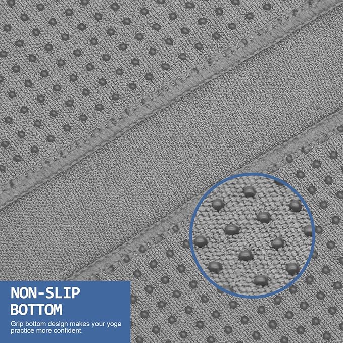 Eunzel Yoga Towel,Hot Yoga Mat Towel with Grip Dots Sweat Absorbent Non-Slip for Hot Yoga, Pilates and Workout 24" x72", Dark Gray-FlexoryFit