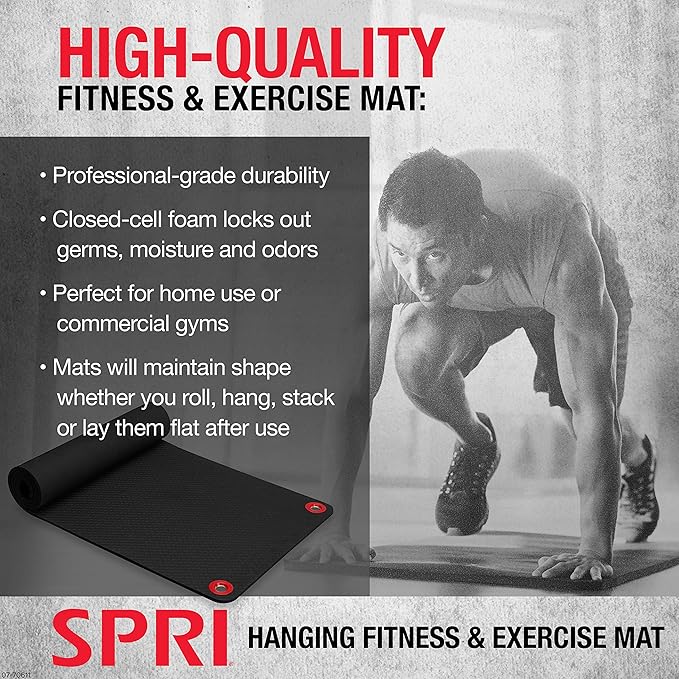 SPRI Hanging Exercise Mat, Fitness & Yoga Mat for Group Fitness Classes, Commercial Grade Quality with Reinforced Holes-FlexoryFit