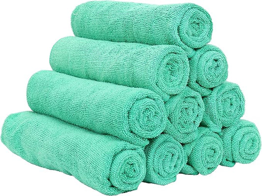 Arkwright Microfiber Gym Towel - Pack of 12 - Super Soft, Quick Dry Workout Sweat Towels, 300 GSM Lightweight & Absorbent for Sports, Working Out, Yoga, and Spa, 16 x 27 in, Green-FlexoryFit