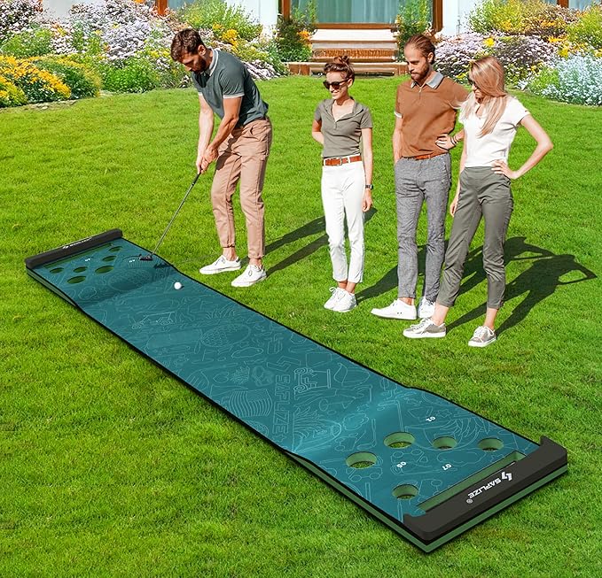 SAPLIZE Golf Putting Mat/Putting Green Mat - Adjustable Slope, Trajectory Tracking & Pong Game Modes | Indoor & Outdoor Use