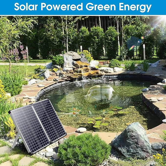 Biling Solar Pond Pump with Pond Filter, 70W Solar Panel, 660 GPH Solar Fountain Pump with Pond Filter Box Outdoor for Garden Ponds Water Feature Waterfall Pool