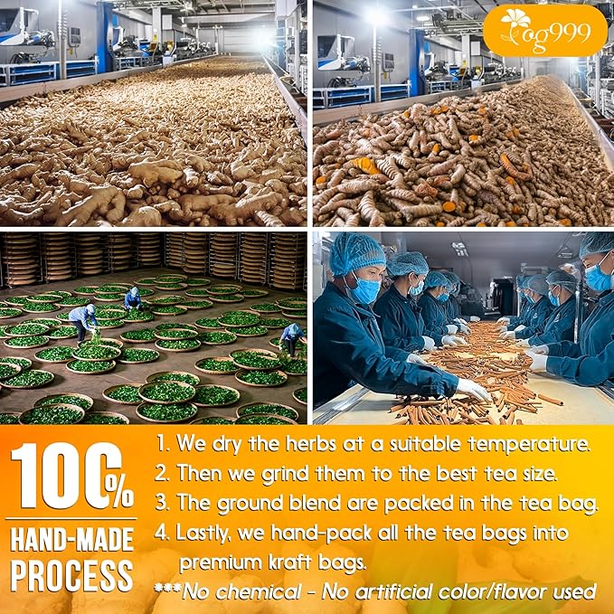 120 Tea Bags - Anti-Inflammaheb Loose Leaf Tea, 100% Natural from Ginger, Turmeric, Peppermint, Black Pepper, Cinnamon. Made with Natural Material Tea Bags. No Sugar, No Caffeine, No Gluten, Vegan.-FlexoryFit