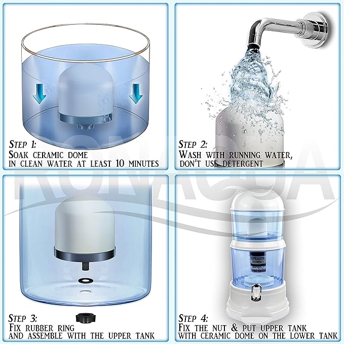 Replacement Ceramic Dome Water Filter 0.2 to 0.5 micron for Countertop & Water Coolers. First Stage of Filtration, Traps all Impurities (Set of 4)