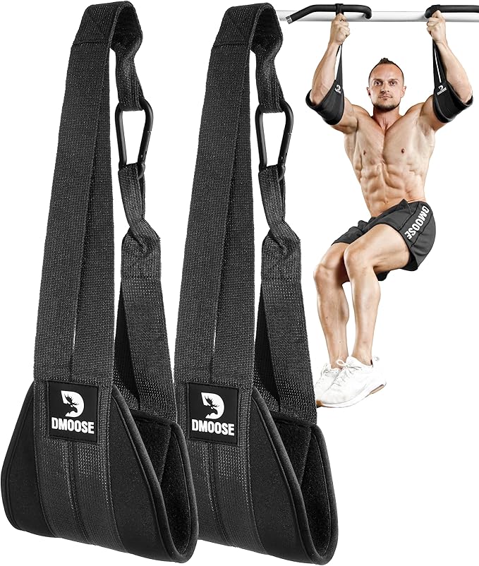 DMoose Fitness Hanging Ab Straps for Pull Up Bar & Core Strength Training - Soft Padded Exercise Straps for Ab Swing & Leg Raises, Hang Bar Strap with 2 Steel Carabiners - Abs Equipment for Home & Gym-FlexoryFit