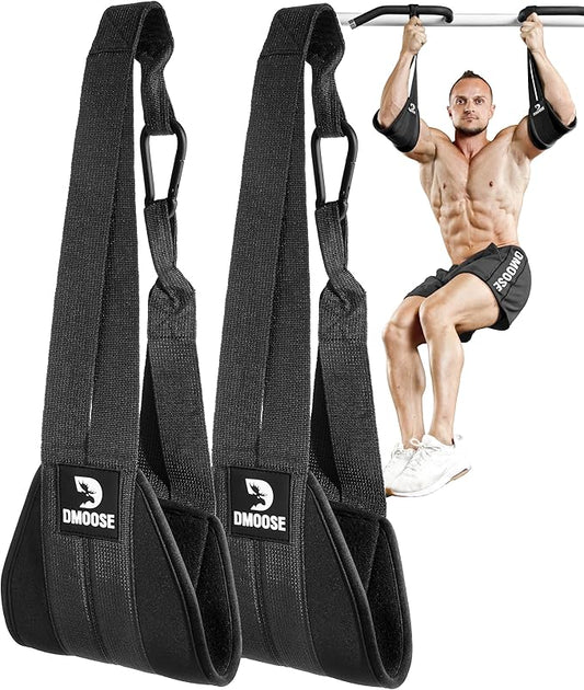 DMoose Fitness Hanging Ab Straps for Pull Up Bar & Core Strength Training - Soft Padded Exercise Straps for Ab Swing & Leg Raises, Hang Bar Strap with 2 Steel Carabiners - Abs Equipment for Home & Gym-FlexoryFit