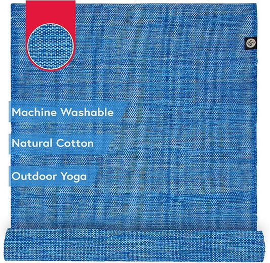 Manduka Shala Yoga Rug 71" - Outdoor Yoga & Meditation | Foldable & Machine Washable | Natural Cotton | Handmade | 71 x 26 inches | Flaneur Blue-FlexoryFit