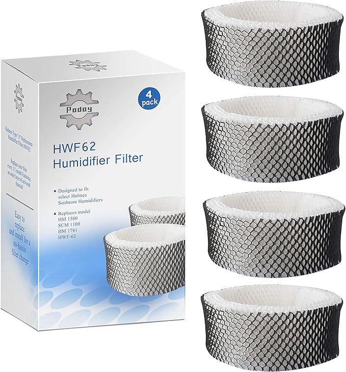 Podoy HWF62 Humidifier Filter Compatible with Holmes Sunbeam Humidifier Filter A, Replace HWF62 HWF62CS HWF62D SCM1100 SCM1701 SCM1702 SCM1762 SF212 HM1300 HM1761 (4 Pack)