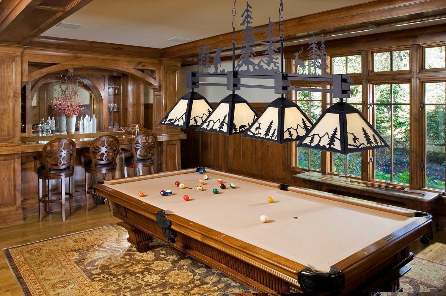 TOCHIC Vintage Pool Table Light, 62 inch Tiffany Bear Billiard Pool Table Lights, 4 Lights Rustic Farmhouse Billiard Hanging Light Fixture for 7 to 9 ft Snooker Table, Game Room, Man Cave, Kitchen