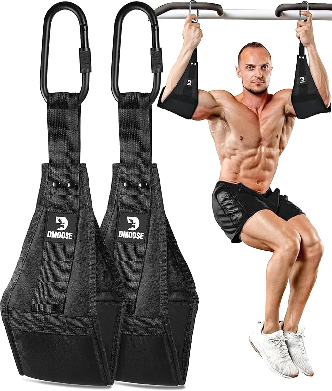 DMoose Fitness Hanging Ab Straps for Pull Up Bar & Core Strength Training - Soft Padded Exercise Straps for Ab Swing & Leg Raises, Hang Bar Strap with 2 Steel Carabiners - Abs Equipment for Home & Gym-FlexoryFit