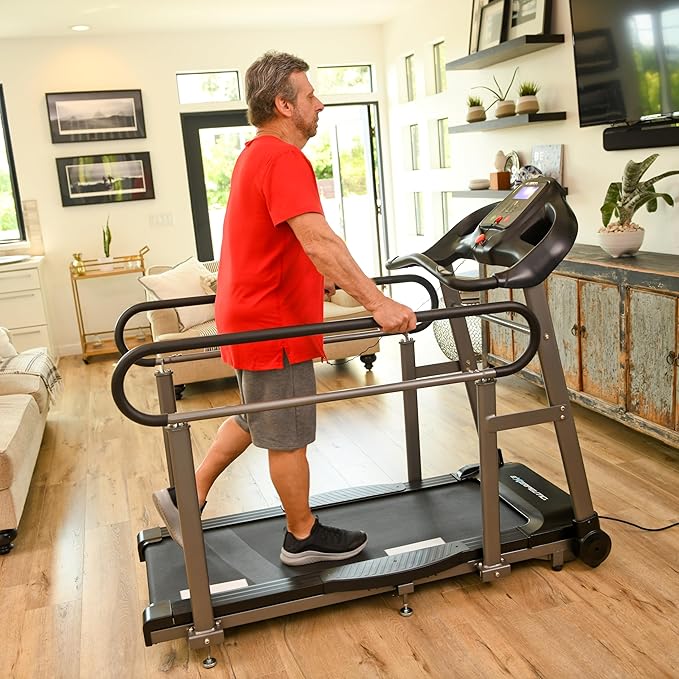Senior Fitness Treadmill, 400 lb Capacity, Safe Design with Full-Length Rails, Low Step-Up Height, 0.2–4 MPH Motorized Walking Treadmill for Elderly, Recovery & Home Exercise-FlexoryFit