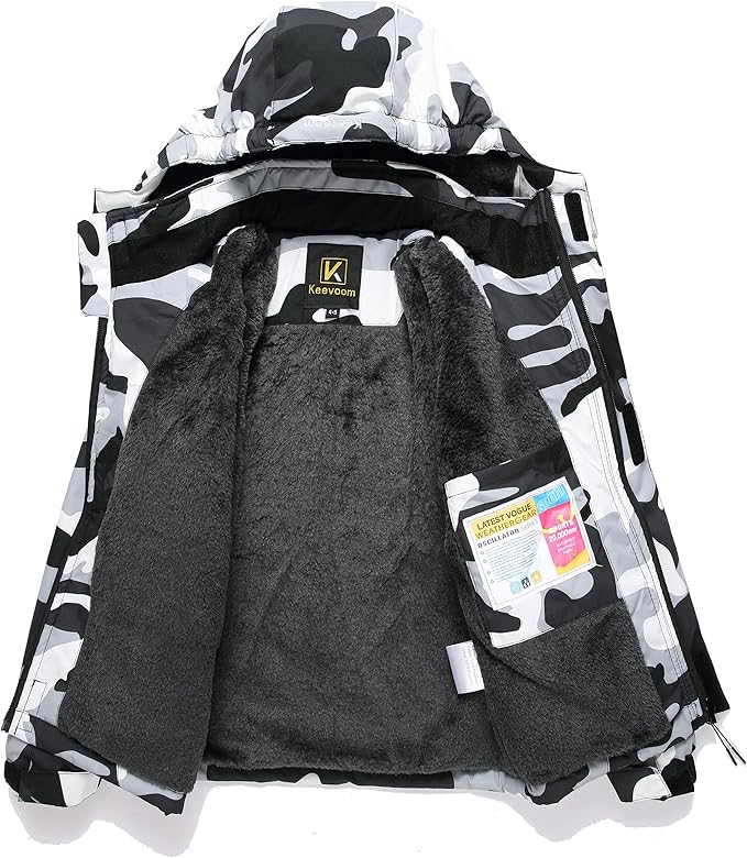 Keevoom Boys Winter Coat Ski Jacket Windproof Kids Snowboard Warm Fleece Snow Coat Waterproof Outdoor Hooded Ski Coats-FlexoryFit