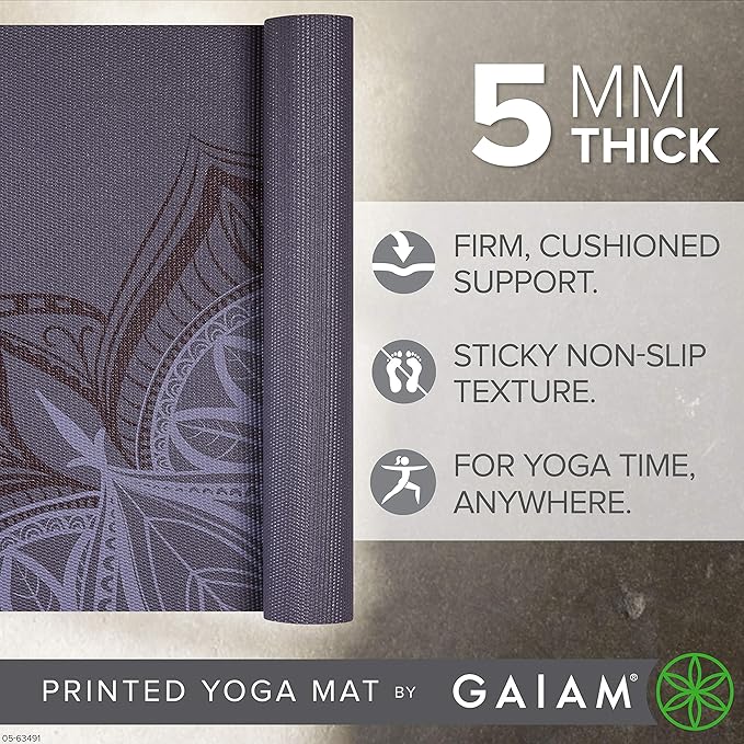 Gaiam Yoga Mat - Premium 5mm Print Thick Non Slip Exercise & Fitness Mat for All Types of Yoga, Pilates & Floor Workouts (68" x 24" x 5mm)-FlexoryFit