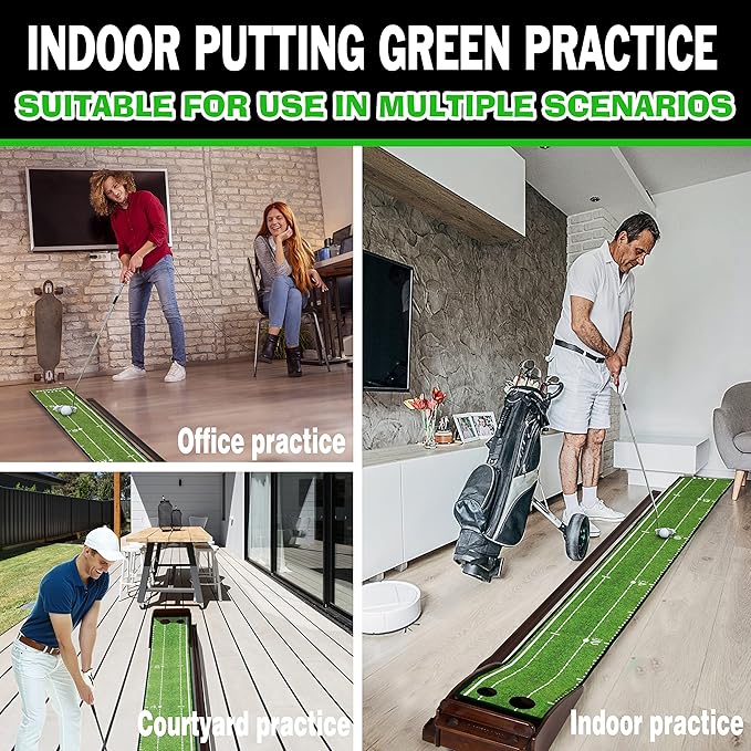 Putting Green Indoor Mat Outdoor Golf Putting Mat with Automatic Ball Return - Ideal for Home, Office, and Outdoor Use
