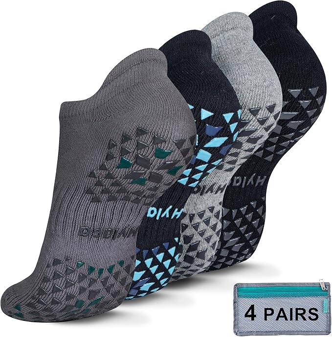 Hylaea Unisex Non Slip Socks with Grip for Yoga, Hospital, Pilates, Barre | Ankle, Cushioned-FlexoryFit