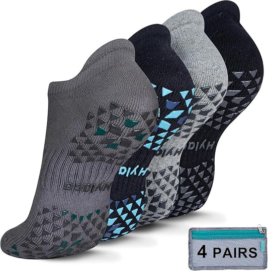 Hylaea Unisex Non Slip Socks with Grip for Yoga, Hospital, Pilates, Barre | Ankle, Cushioned-FlexoryFit