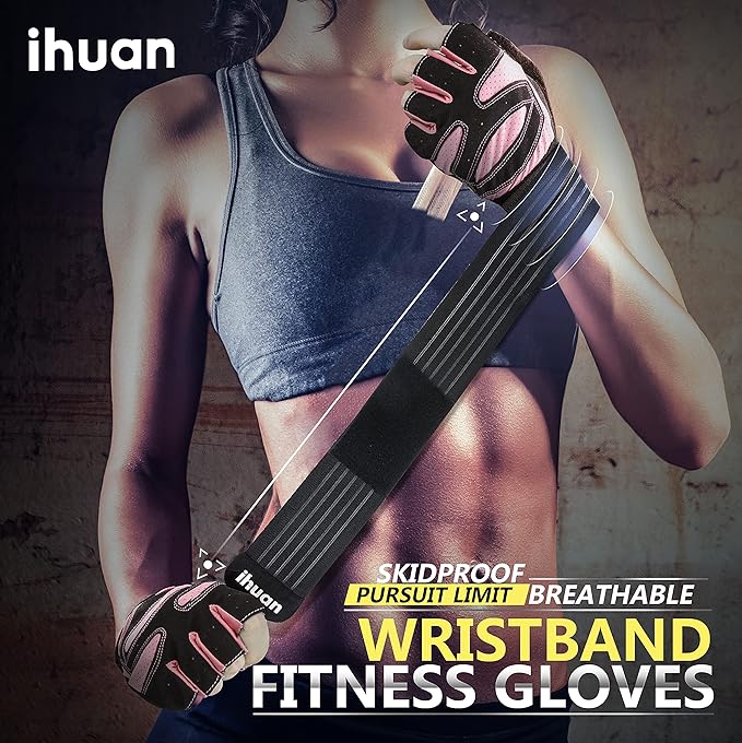 ihuan Ventilated Weight Lifting Gym Workout Gloves with Wrist Wrap Support for Men & Women, Full Palm Protection, for Weightlifting, Training, Fitness, Hanging, Pull ups-FlexoryFit