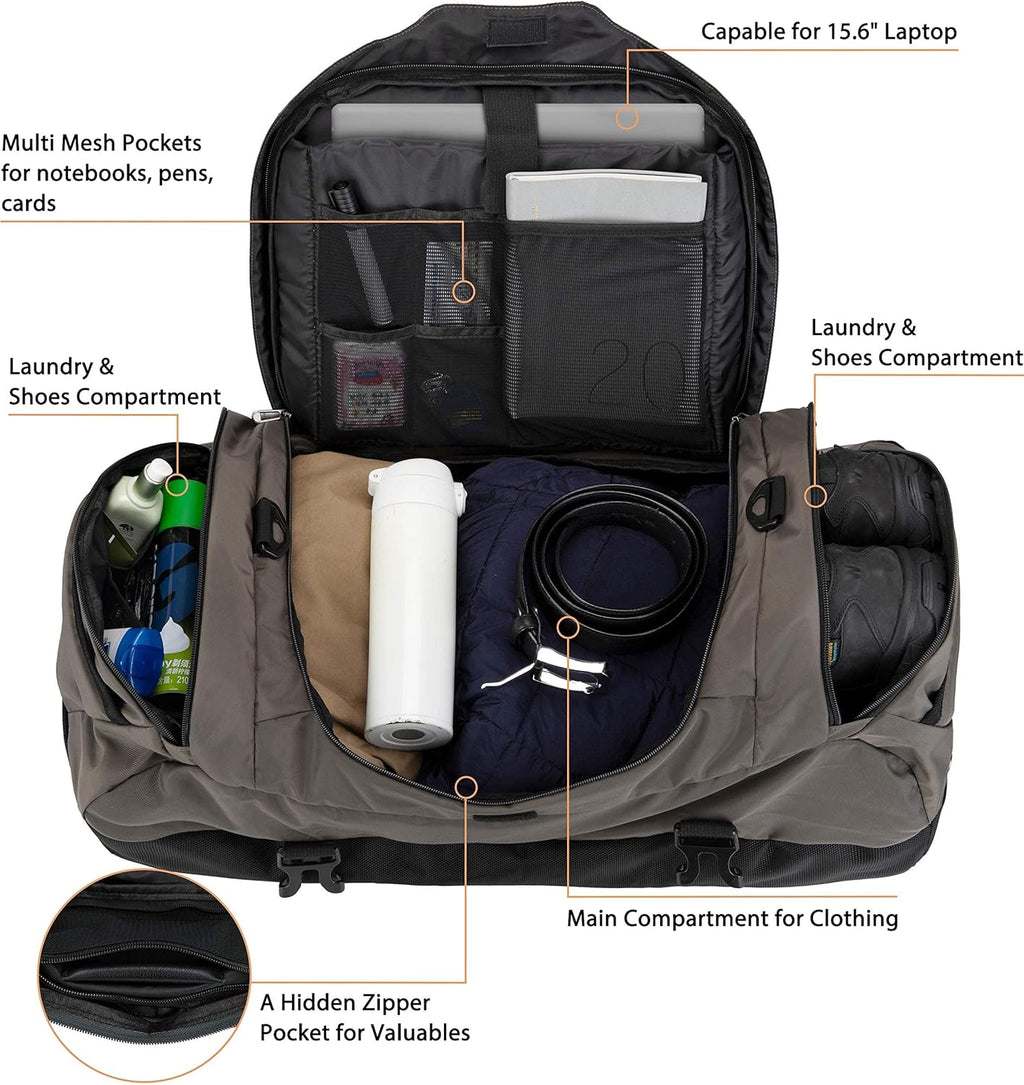 Ubon Large Duffel Bag Weekender Bags with Shoe Compartments 4-Way Sports Gym Backpack with Padded Straps Camping Traveling Duffle Bag