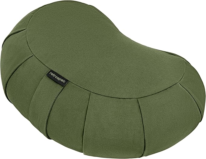 Retrospec Sedona Zafu Meditation Cushion With Buckwheat Hull Fill - Adjustable Yoga & Pilates Support Pillow - 17in Crescent Cotton Cover With Handle-FlexoryFit