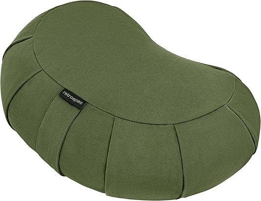 Retrospec Sedona Zafu Meditation Cushion With Buckwheat Hull Fill - Adjustable Yoga & Pilates Support Pillow - 17in Crescent Cotton Cover With Handle-FlexoryFit