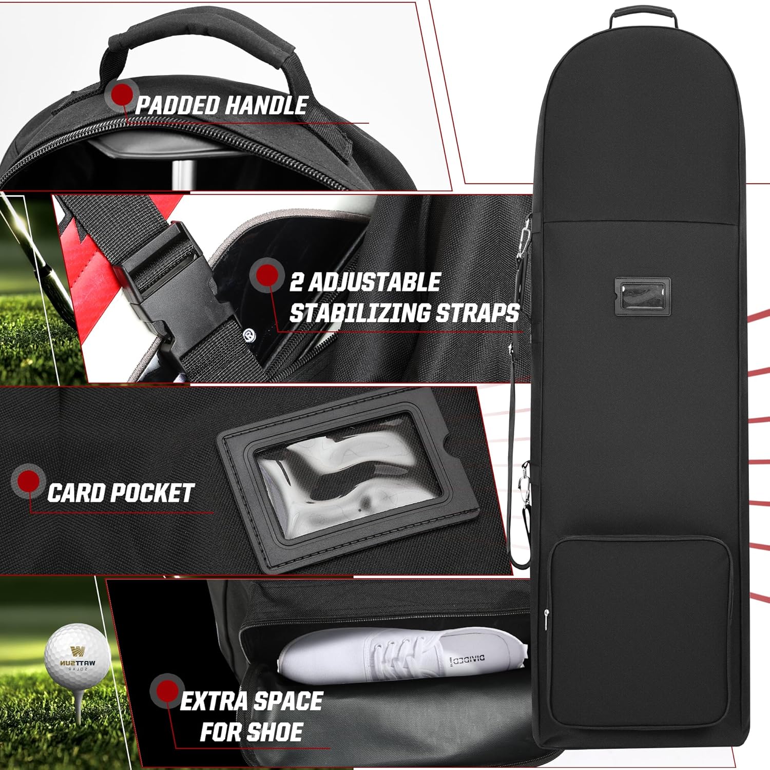 Golf Travel Bags for Airlines with Adjustable Support Rod and Detachable Shoulder Straps, Soft Foldable Golf Club Travel Covers, 900D Heavy Duty Oxford