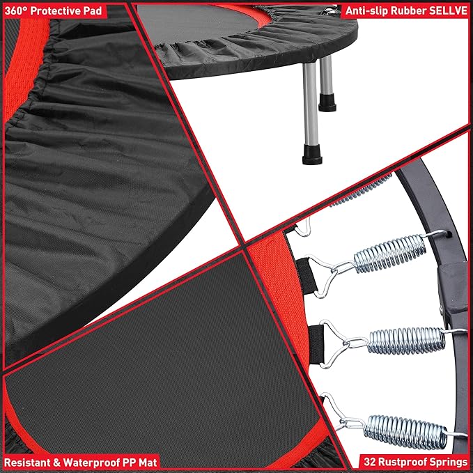 HYD-Parts 40" 48" Mini Trampoline for Adults and Kids Exercise Rebounder with Adjustable Bar Fitness Trampoline Indoor Max Load 330 440lbs-FlexoryFit