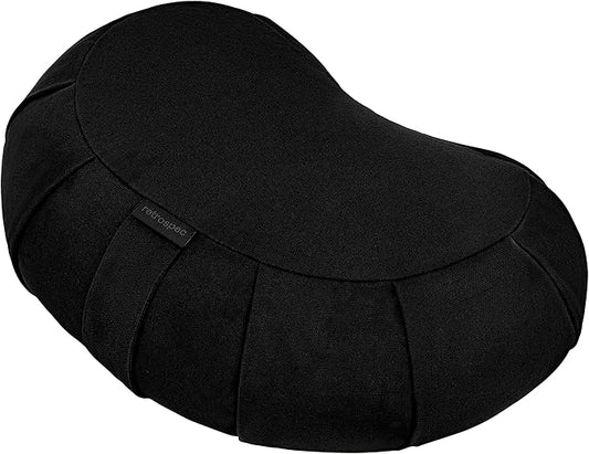 Retrospec Sedona Zafu Meditation Cushion Filled w/Buckwheat Hulls - Yoga Pillow for Meditation Practices - Machine Washable 100% Cotton Cover & Durable Carry Handle, Crescent, Black-FlexoryFit