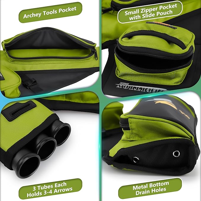 SUNYA Archery Hip Quiver for Arrows. Includes 3 Tubes Arrow Holder, Accessories Pockets and Waist Belt. Fit for Compound and Recurve Bow Practice.