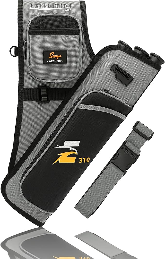 SUNYA Archery Hip Quiver for Arrows. Includes 3 Tubes Arrow Holder, Accessories Pockets and Waist Belt. Fit for Compound and Recurve Bow Practice.