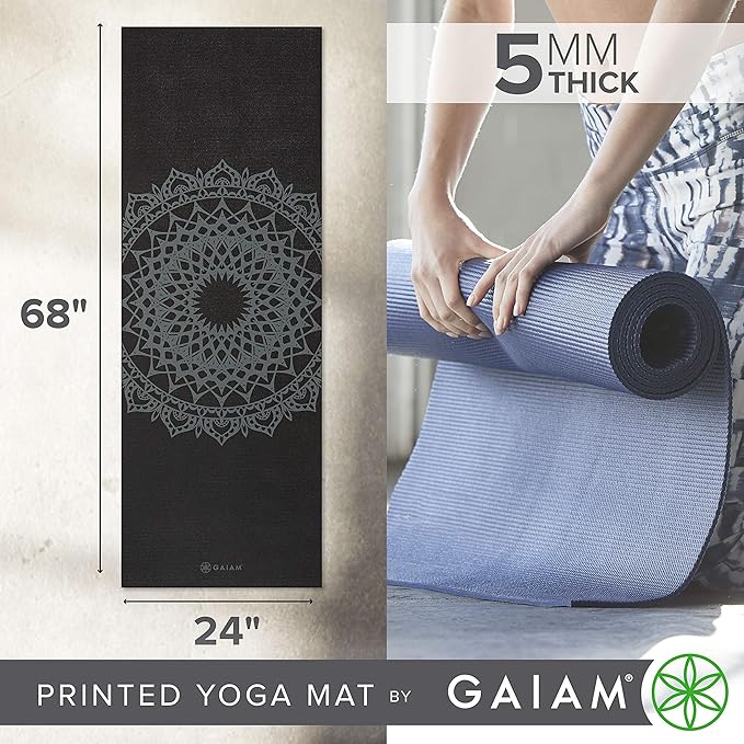 Gaiam Yoga Mat - Premium 5mm Print Thick Non Slip Exercise & Fitness Mat for All Types of Yoga, Pilates & Floor Workouts (68" x 24" x 5mm)-FlexoryFit